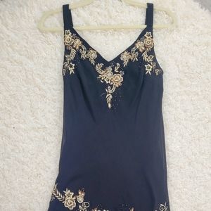 Black Embellished Midi Dress, V Neck, 20s inspired